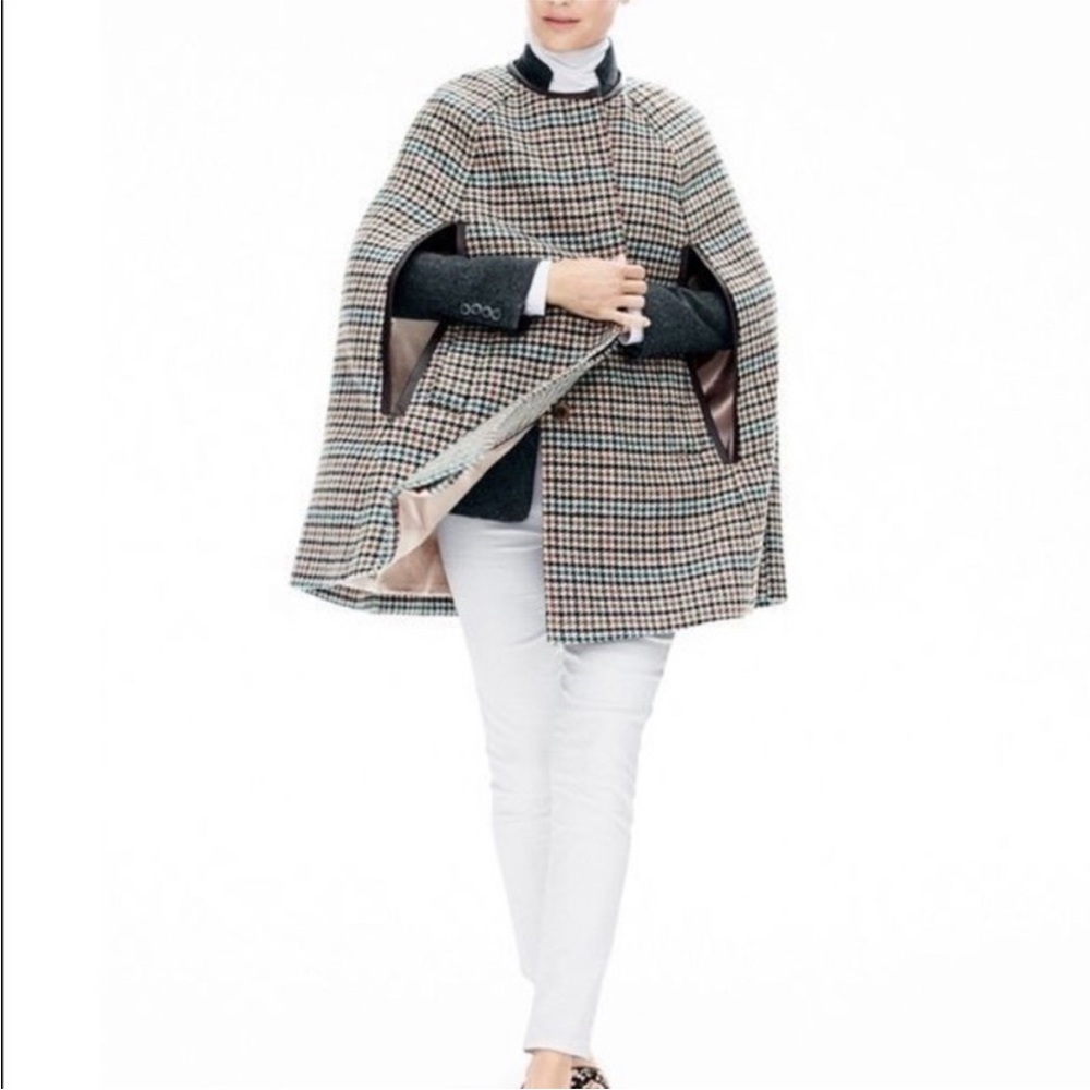 J. Crew Houndstooth Cape Coat in Saddle Seagrass Multi Size M/L - Picture 8 of 9